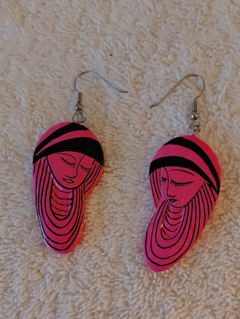 Pink Hand-Painted Face Drop Earrings - Women's Jewelry